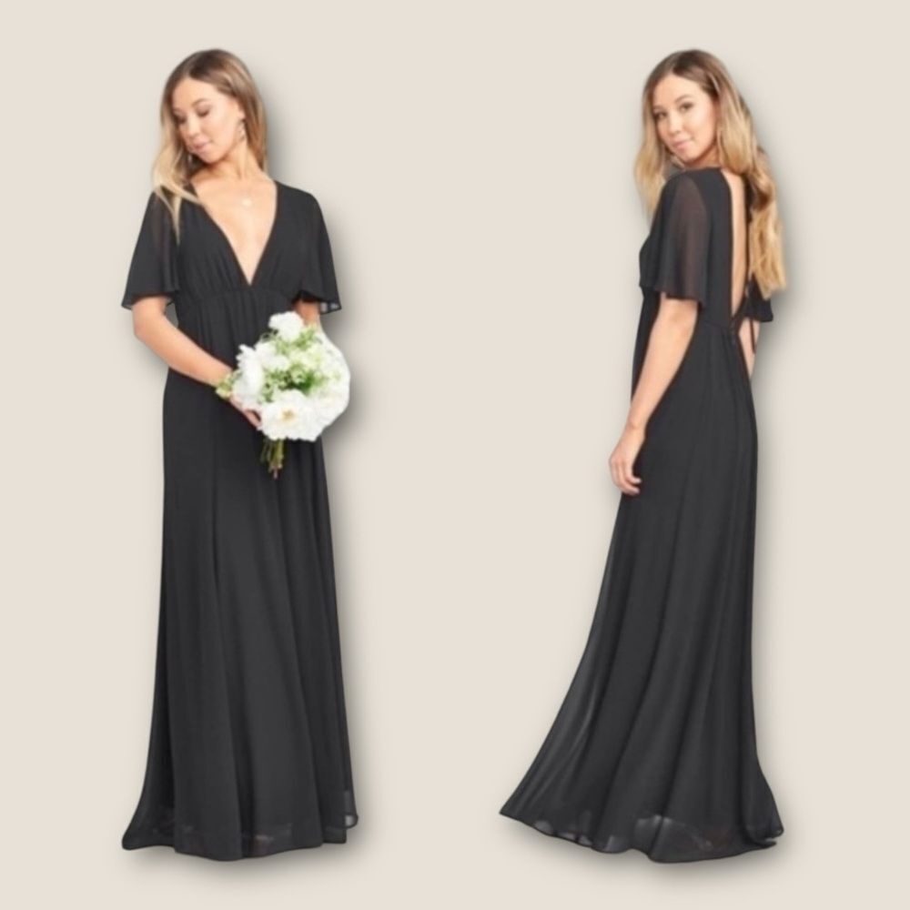 SMYM long Faye Flutter Maxi dress size black chiffon, NWT